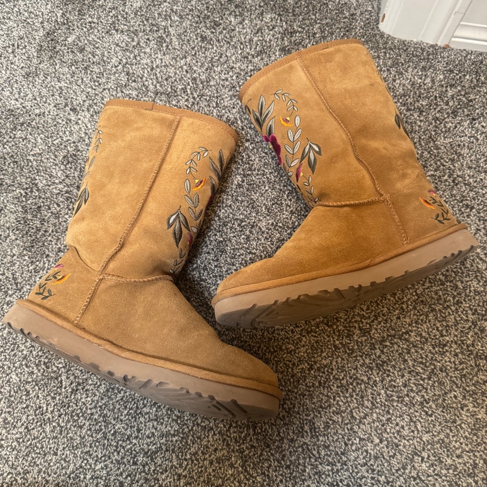 UGG Australia Juliette Embroidered Floral Y2K Suede Boots Womens Size 7 EUC - Picture 4 of 8